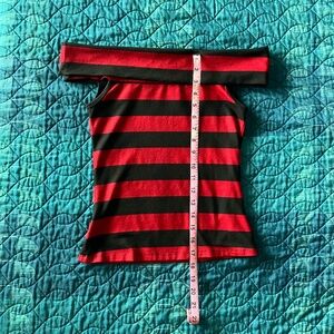Striped Black and Red Off the Shoulder top- Size S